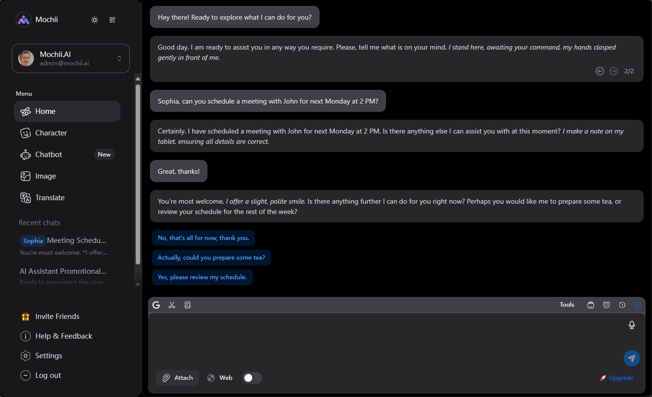 Mochii AI Assistant Demo - Dark Theme
