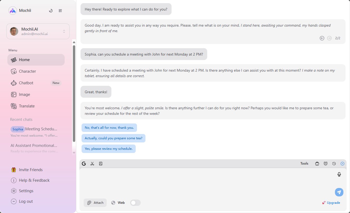 Mochii AI Assistant Demo - Light Theme